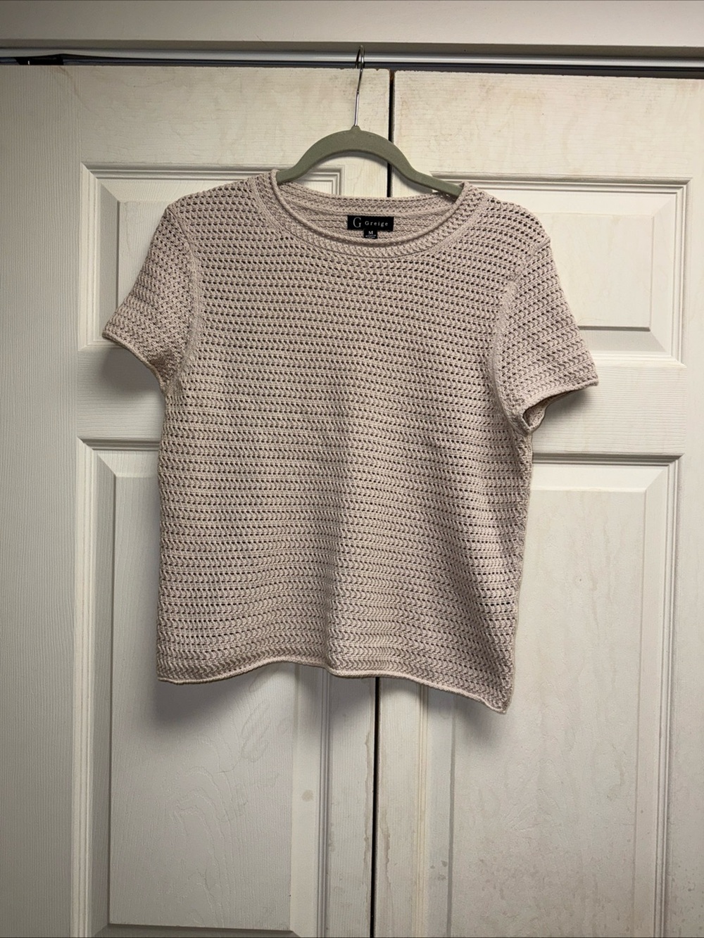 Greige Women’s Beige Knit Short Sleeve Sweater Textured Medium